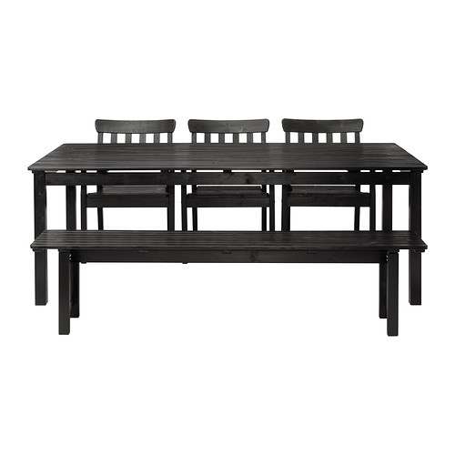 ÄNGSÖ Table, 3 armchairs + bench, outdoor, black-brown black stained black-brown stained - 799.292.61