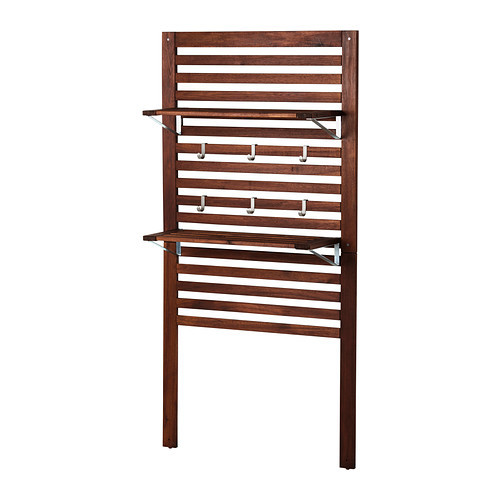 ÄPPLARÖ Wall panel+2 shelves, outdoor, brown stained brown - 498.989.68