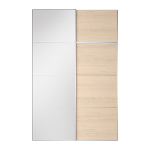 AULI /
ILSENG Pair of sliding doors, mirror glass, white stained oak veneer - 399.302.90