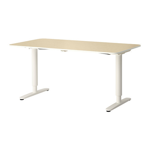 BEKANT Desk sit/stand, birch veneer, white - 990.225.26
