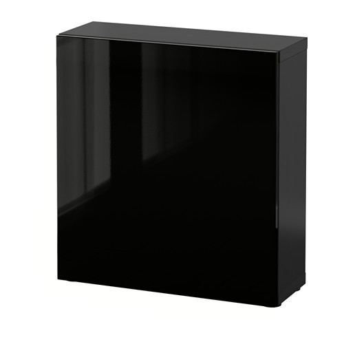 BESTÅ Shelf unit with door, black-brown, Selsviken high-gloss/black - 590.468.31