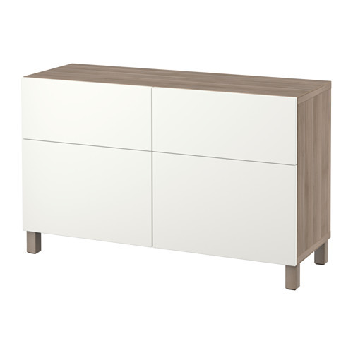 BESTÅ Storage combination w doors/drawers, walnut effect light gray, Lappviken white - 390.895.67