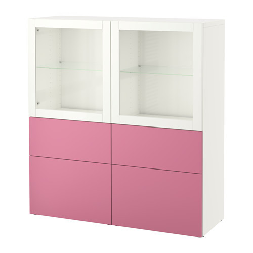 BESTÅ Storage combination w/glass doors, Lappviken pink, Sindvik white clear glass - 290.897.61