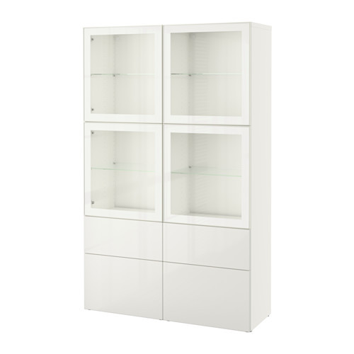 BESTÅ Storage combination w/glass doors, white, Selsviken high gloss/white clear glass - 090.900.44