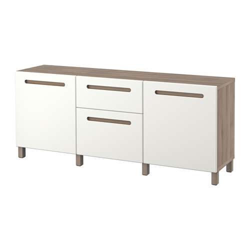 BESTÅ Storage combination with drawers, walnut effect light gray, Marviken white - 790.898.05