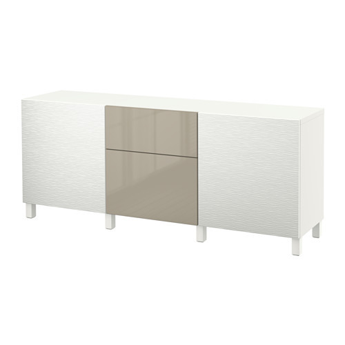 BESTÅ Storage combination with drawers, Laxviken white, Selsviken high-gloss/beige - 590.895.71