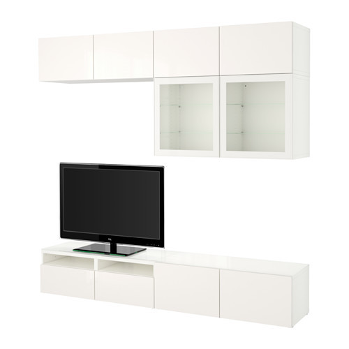 BESTÅ TV storage combination/glass doors, white, Selsviken high gloss/white clear glass - 190.986.62
