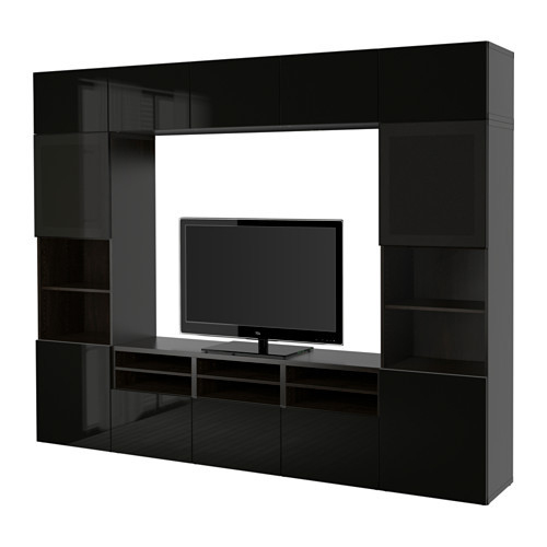 BESTÅ TV storage combination/glass doors, black-brown, Selsviken high gloss/black smoked glass - 190.859.52