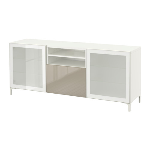 BESTÅ TV unit with drawers, white, Selsviken high gloss/beige frosted glass - 590.836.30
