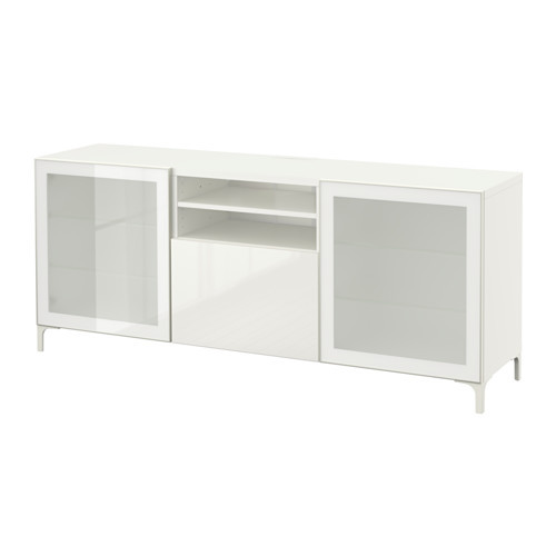 BESTÅ TV unit with drawers, white, Selsviken high-gloss/white frosted glass - 090.844.01