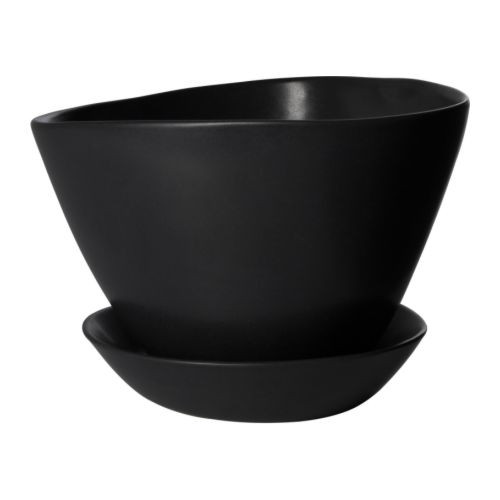 BIGARRÅ Plant pot with saucer, black indoor/outdoor, black - 201.413.39