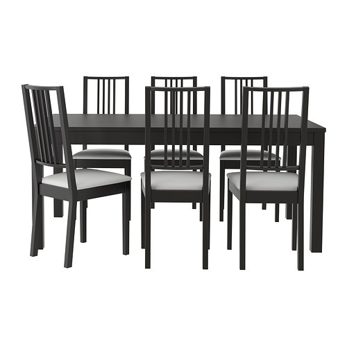 BJURSTA /
BÖRJE Table and 6 chairs, brown-black, Gobo white - 499.172.31