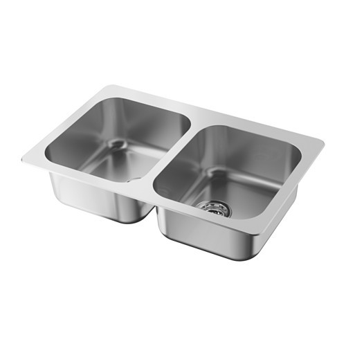 BOHOLMEN Double-bowl inset sink, stainless steel - 199.073.56