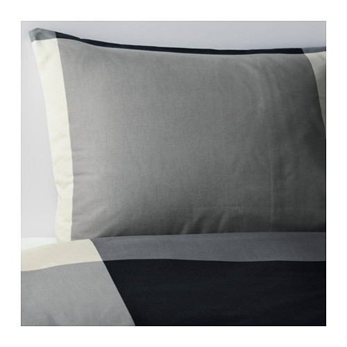 BRUNKRISSLA Duvet cover and pillowcase(s), black, gray - 200.995.47