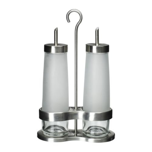 DROPPAR 3-piece oil & vinegar set, frosted glass, stainless steel - 601.136.12