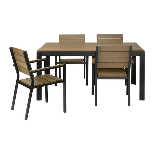 FALSTER Table and 4 armchairs, outdoor, black, brown - 599.322.31