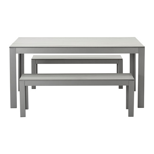 FALSTER Table+2 benches, outdoor, gray - 390.540.06