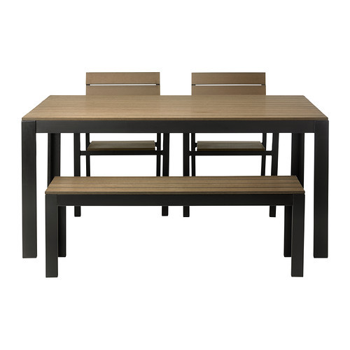 FALSTER Table, 2 chairs and bench, outdoor, black, brown - 999.322.29