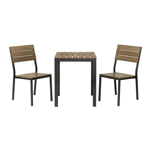 FALSTER Table+2 chairs, outdoor, black, brown - 799.322.25