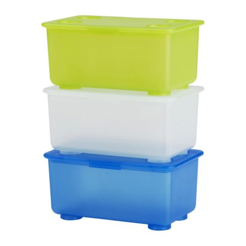 GLIS Box with lid, white/light green, blue - 800.985.83