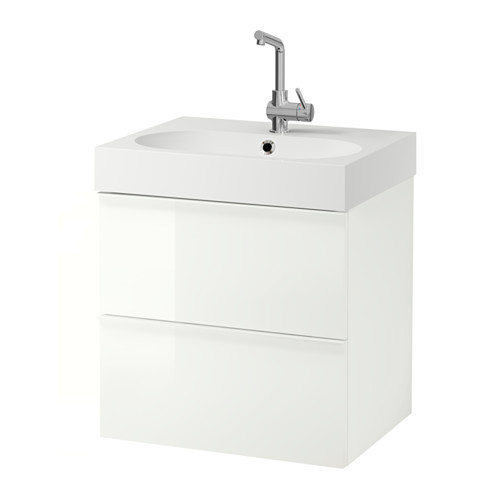 GODMORGON /
BRÅVIKEN Sink cabinet with 2 drawers, white high gloss white - 798.843.33