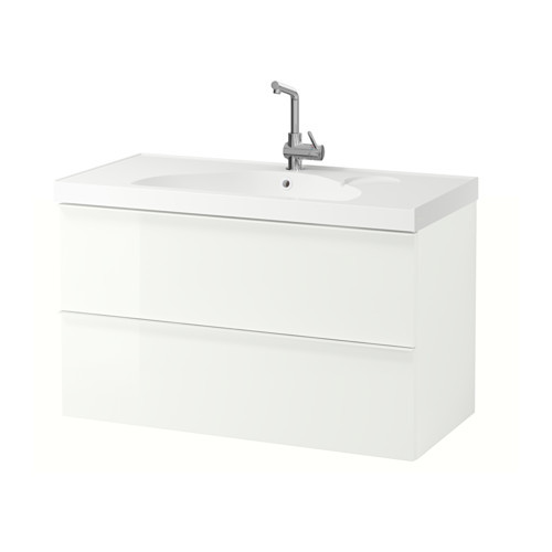 GODMORGON /
EDEBOVIKEN Sink cabinet with 2 drawers, high gloss white - 299.033.86