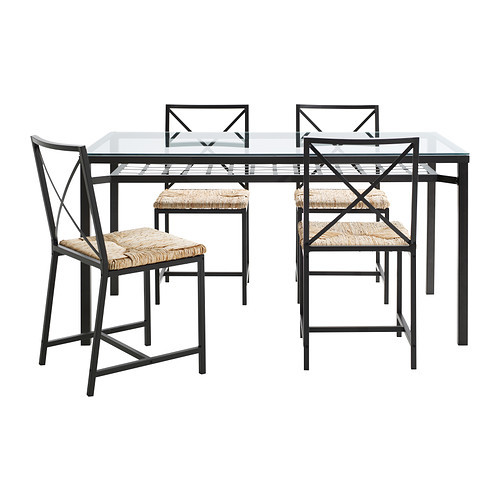 GRANÅS Table and 4 chairs, black, glass - 702.720.59