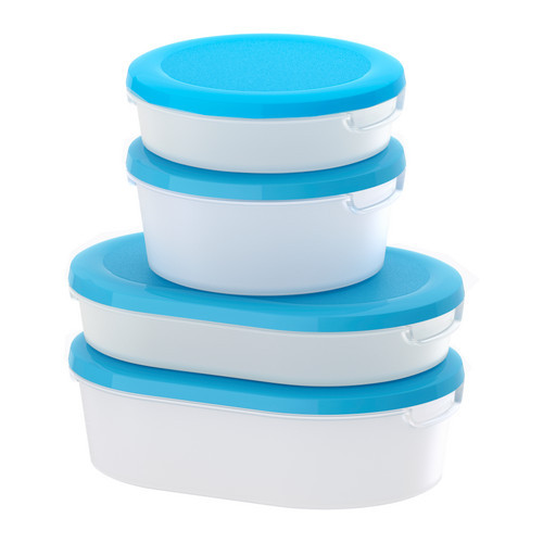 JÄMKA Food container with lid, set of 4, transparent white, blue - 701.873.63