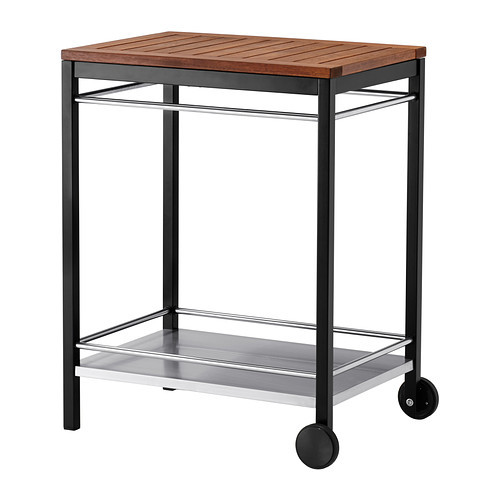 KLASEN Serving cart, outdoor, black stainless steel, brown stained - 290.334.15