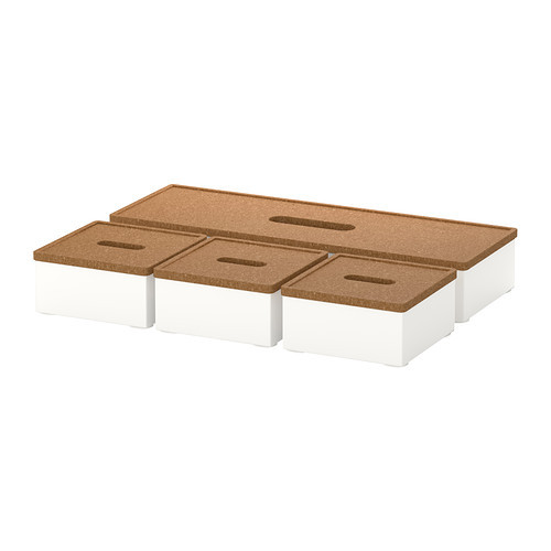 KVISSLE Box with lid, set of 4, cork, white - 401.980.23