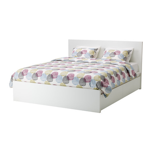 MALM High bed frame/4 storage boxes, white, Luröy - 390.095.04
