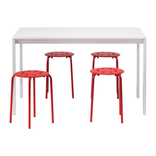MELLTORP /
MARIUS Table and 4 stools, white, red - 090.107.02