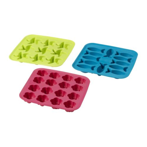 PLASTIS Ice cube tray, green/pink, turquoise - 601.381.13