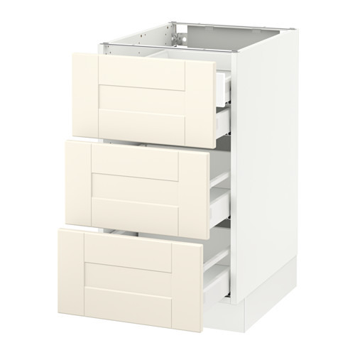 SEKTION Base cabinet w/3 fronts & 4 drawers, white Maximera, Grimslöv off-white - 790.310.13