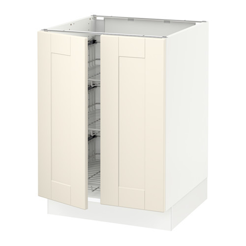 SEKTION Base cabinet w/wire basket+2 doors, white, Grimslöv off-white - 490.305.43