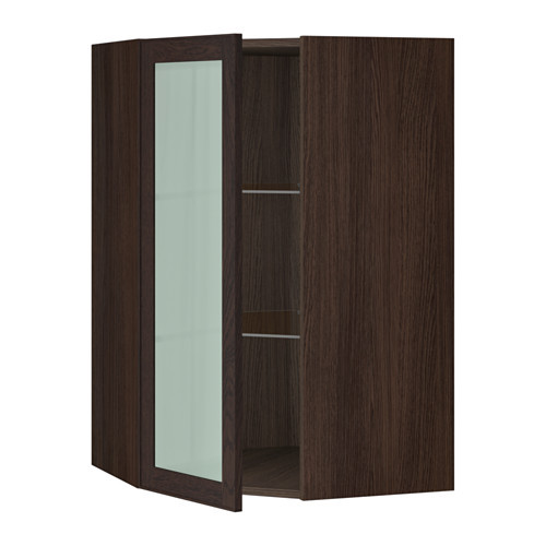 SEKTION Corner wall cabinet with glass door, brown, Ekestad brown - 090.415.91