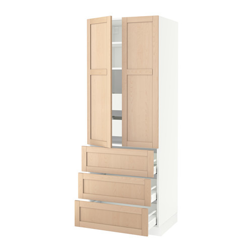 SEKTION High cabinet w/2 doors & 5 drawers, white Maximera, Björket birch - 890.386.36
