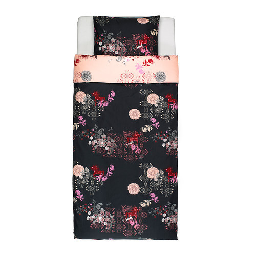 SILKESLEN Duvet cover and pillowcase(s), unicorn black, pink - 202.365.73