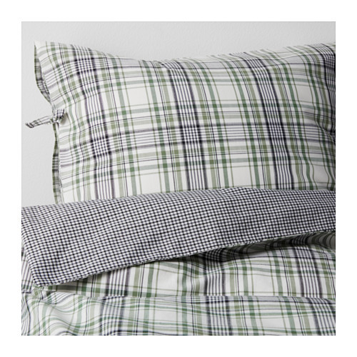 SNÄRJMÅRA Duvet cover and pillowcase(s), check, green - 702.829.54