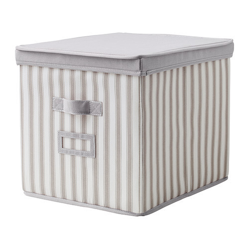 SVIRA Box with lid, gray, white stripe - 603.002.94