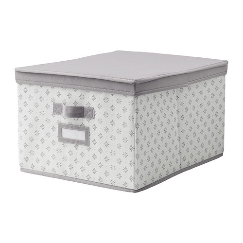 SVIRA Box with lid, gray, white flowers - 103.002.96