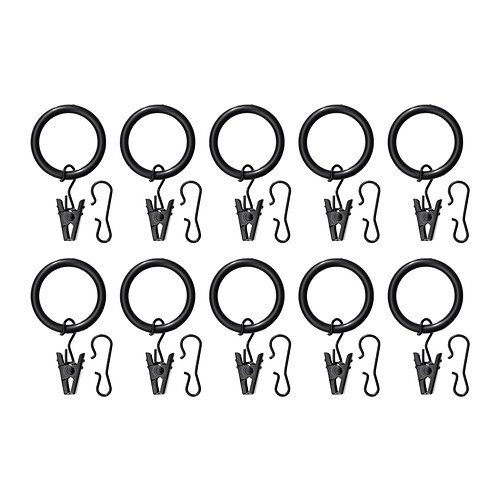 SYRLIG Curtain ring with clip and hook, black - 102.172.40