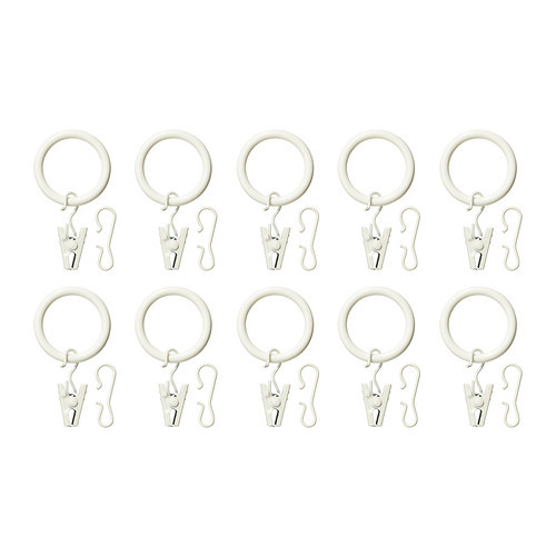 SYRLIG Curtain ring with clip and hook, white - 402.240.98