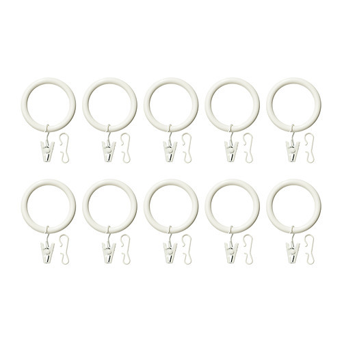 SYRLIG Curtain ring with clip and hook, white - 502.172.38