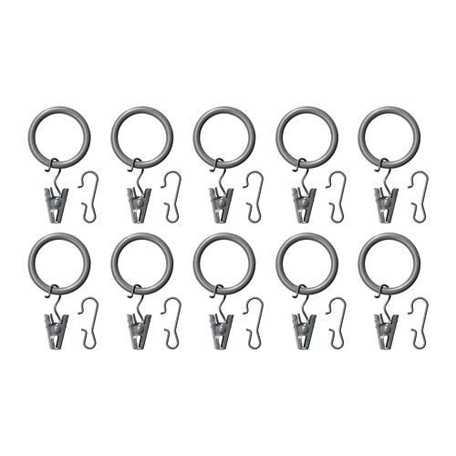 SYRLIG Curtain ring with clip and hook, silver color - 202.172.25