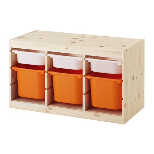 TROFAST Storage combination with boxes, pine white, orange - 491.026.53