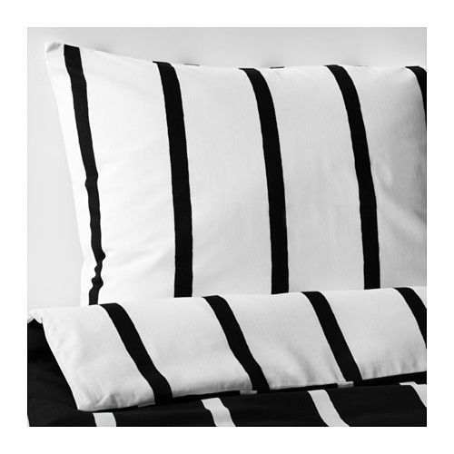 TUVBRÄCKA Duvet cover and pillowcase(s), black, white - 302.615.57