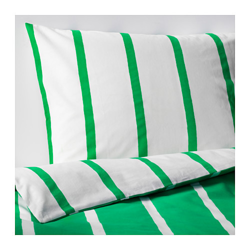TUVBRÄCKA Duvet cover and pillowcase(s), green, white - 702.964.42