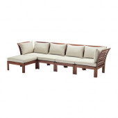 ÄPPLARÖ /
HÅLLÖ 4-seat sofa with footstool, outdoor, brown brown stained, beige - 090.203.48
