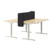 BEKANT Desk sit/stand with screen, birch veneer, white - 490.470.39